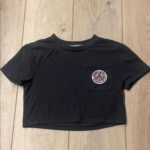 Volcom Black Crop Tee with Colorful Floral Design